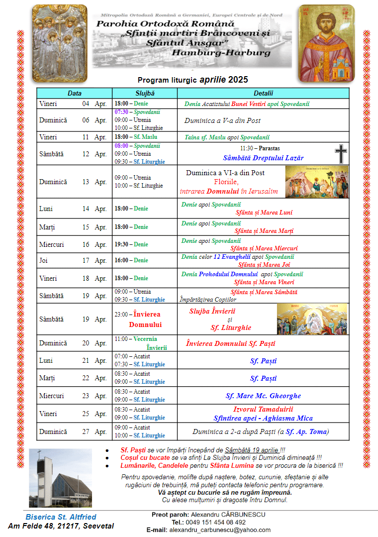 program aprilie 2025